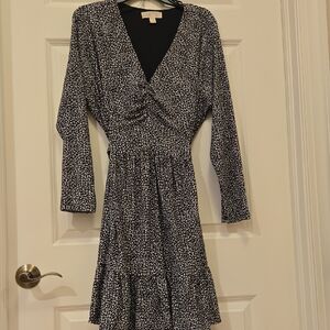 Michael Kors Black and White Patterned Long Sleeve Dress 2X